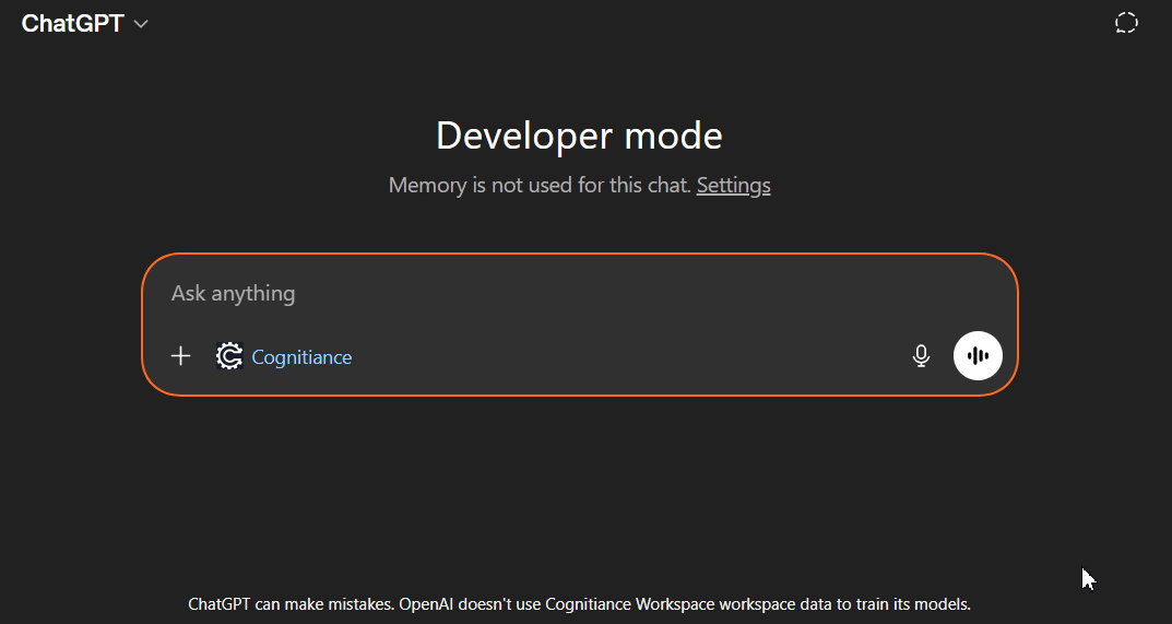 Cognitiance working inside ChatGPT via MCP